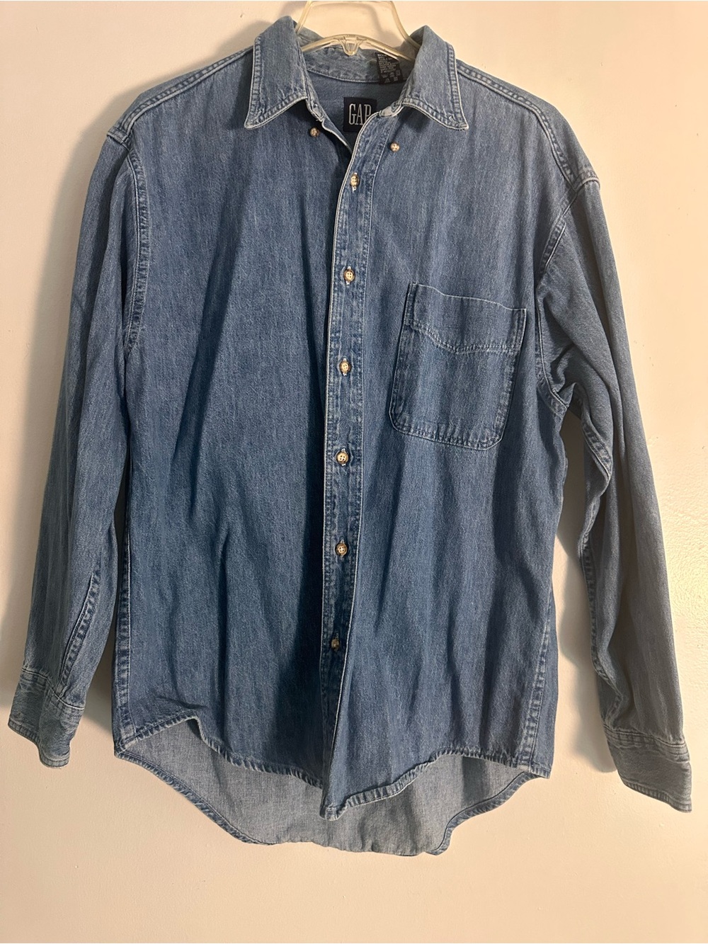 Vintage 90s GAP Denim Button Down Shirt Medium Made in USA Blue Jean